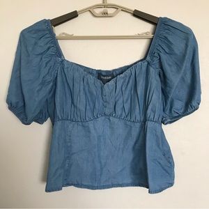 ModCloth Saturday Sweetheart Chambray Puff Sleeve Top Size Large NWT